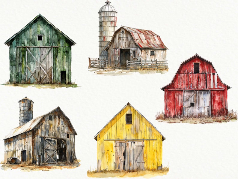 Watercolor Vintage Barn Clipart: Farmhouse Images (digital Download) - Etsy