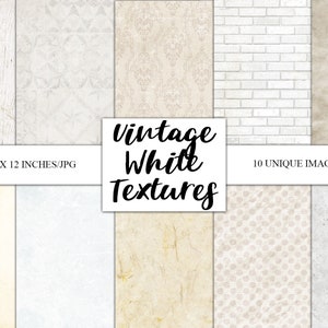 Papiers de texture blancs numériques, fonds blancs de style vintage, journal de pacotille, mariage, kit d’artisanat scrapbook, éphémère, collage, imprimable
