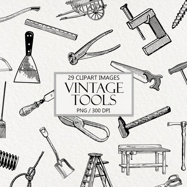 Vintage Tools Clipart, Work Supply Images, Antique Tools, Authentic Illustrations, Clip Art for Commercial Use, PNG, Instant Download