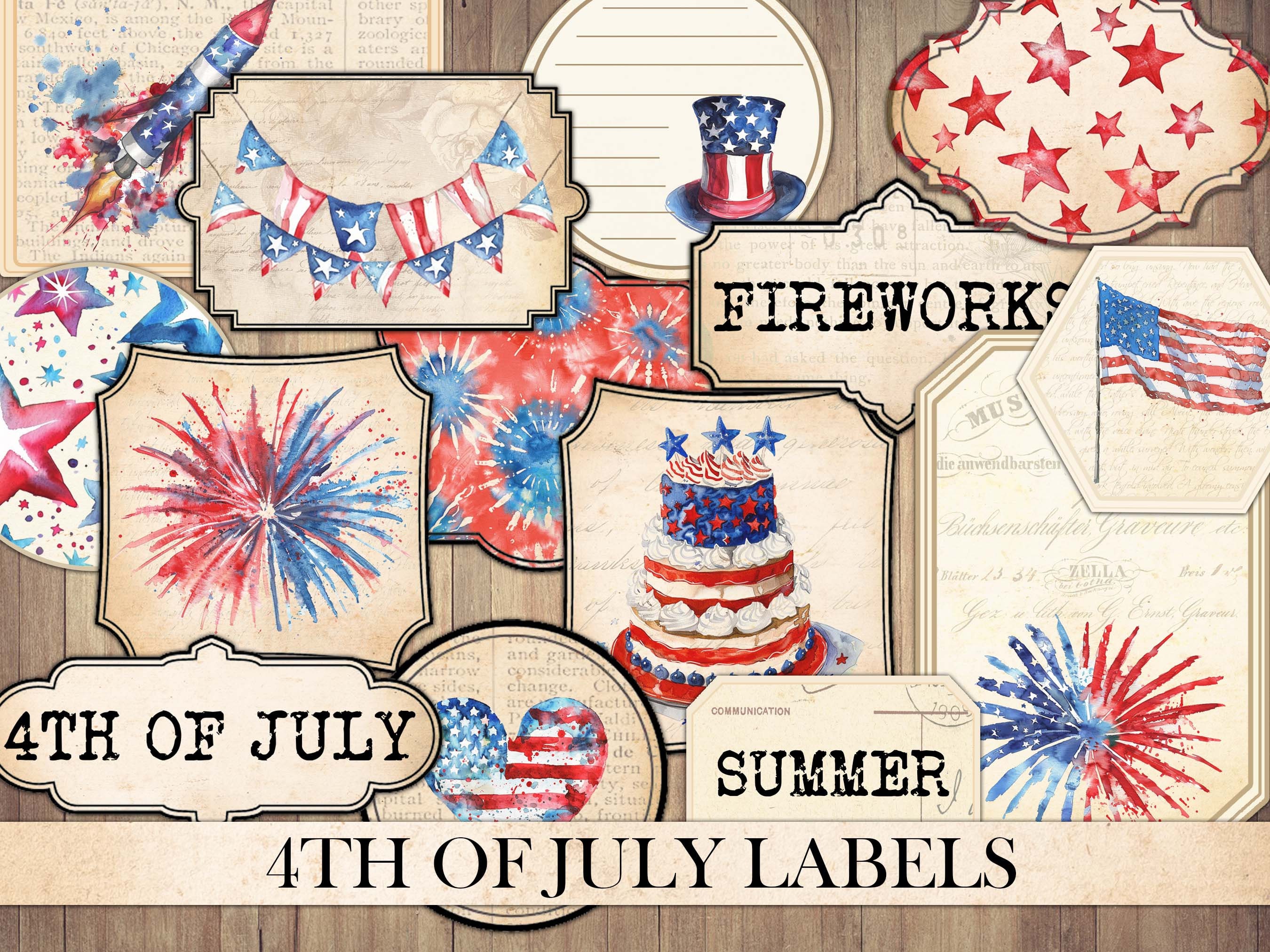 July Label Vintage 4th of July Labels: Patriotic Ephemera (digital Download) - Etsy