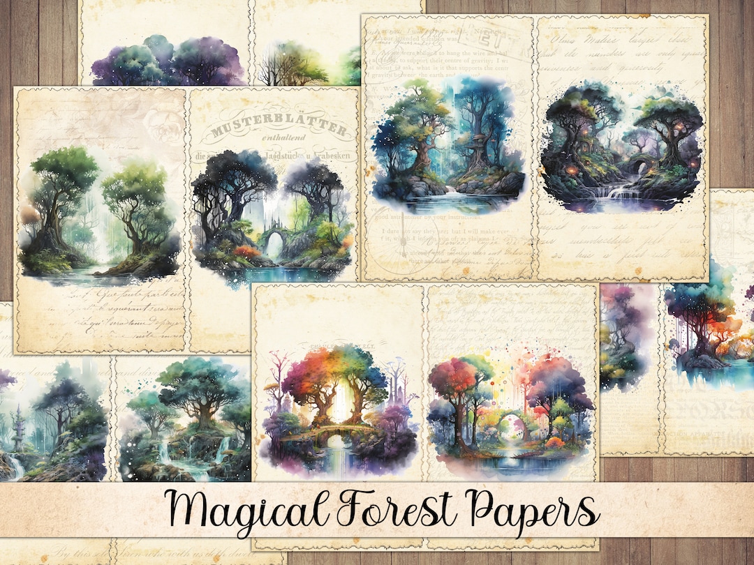 Printable Junk Journal Papers, Watercolor Magical Forest, Signature ...