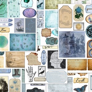 Witchy Ephemera Kit, Printable Witch Journal, Blue Witchcraft, Grimoire, Fussy Cut, Scrapbook, Collage Kit, Spell Book, Digital Download