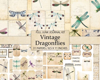 Vintage Dragonflies, Antique Dragonfly, Junk Journal Kit, Journal Pages, Ephemera, Fussy Cut, Scrapbook Embellishment, Printable Craft