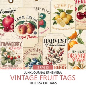 Vintage fruitlabels, afdrukbare ephemera, antieke fruitlabels, dagboekkaarten, kieskeurig knippen, cadeaukaartjes, ongewenste dagboek ephemera, instant download