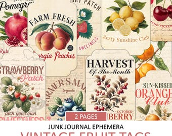 Vintage Fruit Tags: Printable Ephemera, Junk Journal (Instant Download)