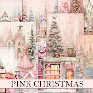 Pink Christmas Junk Journal Paper: Printable Collage Ephemera (Digital Download)