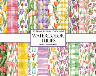 Watercolor Tulip Pattern: Seamless Floral Backgrounds (Digital Download)