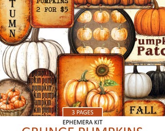 Antique Grunge Pumpkin Ephemera Kit: Printable Fall Journal Scraps (Digital Download)