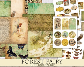 Forest Fairy Junk Journal Kit: Grunge Ephemera, Tags (Instant Download)