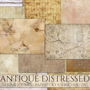 Digital Journal Paper, Distressed Pages, Antique Tan, Junk Journal Ephemera, Vintage, Old Paper, Scrapbook Background, Printable