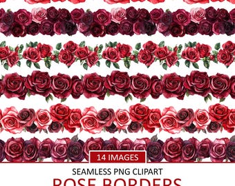 Red Roses Border Clipart: Seamless Floral Design (Digital Download)