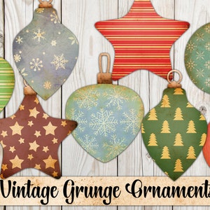 Digital Grunge Ornaments Clipart and Fussy Cut, Junk Journal Embellishment, Vintage Grunge, Christmas Clip Art, Winter Ephemera, Printable