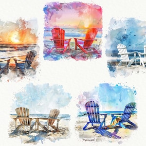Watercolor Beach Chair Clipart: Summer Vacation PNG Images (digital ...