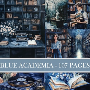 Watercolor Blue Academia Ephemera: Junk Journal Printable (107 Images)