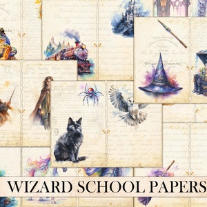 Printable Junk Journal Papers, Vintage Magic School, Witch and Wizard, Signature Sheets, Magical, Scrapbook Background, Ephemera, Download