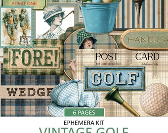 Vintage Golf Ephemera Kit: Junk Journal Fussy Cuts and Images