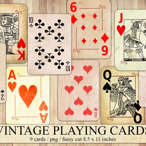 Printable Vintage Style Playing Cards Old Clipart Scrapbook - Etsy