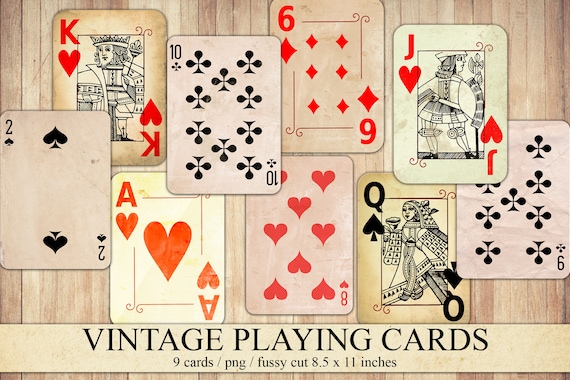 Printable Vintage Style Playing Cards Old Clipart Scrapbook | Etsy