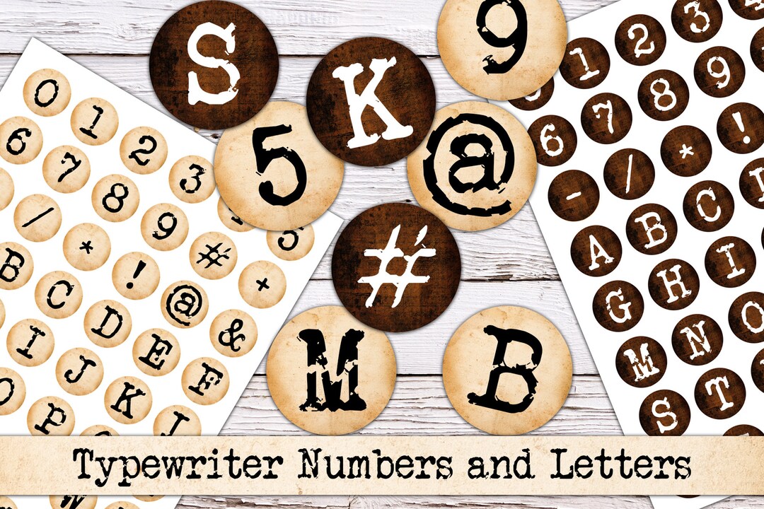 Digital Typewriter Letters and Numbers, Printable Junk Journal Ephemera ...
