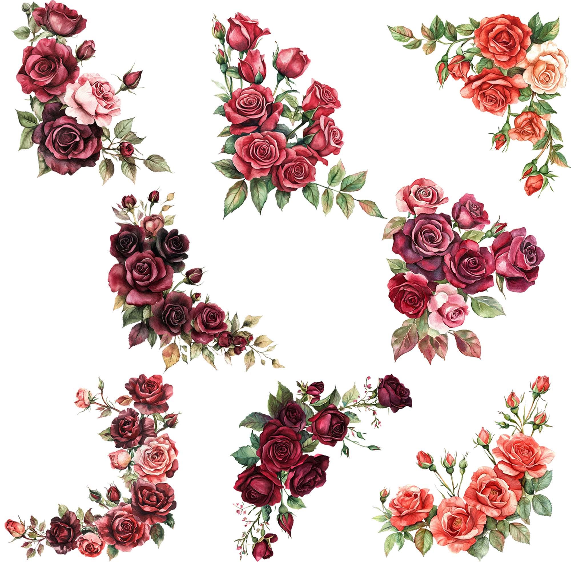 Red Roses Corner Pattern Red Rose Corner Clipart: Floral Design, Scrapbook Image (digital ...