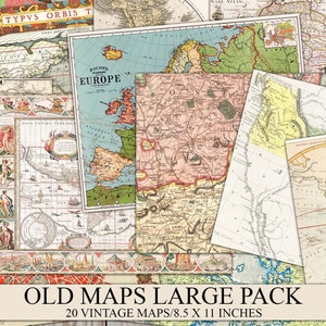 Papel de diário de lixo para mapas vintage para impressão, pacote grande, diário de lixo antigo, papel antigo, coisas efêmeras, kit de álbum de recortes, download instantâneo