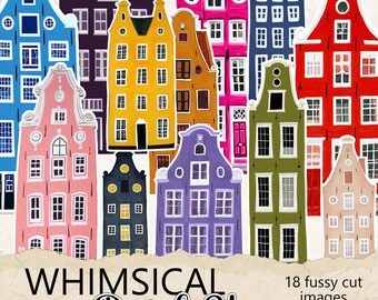 Whimsical Dutch Houses Fussy Cut: Junk Journal Ephemera and Scrapbook Die Cuts (Digital Download)