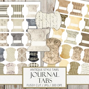 Antique Journal Tabs, Vintage Junk Journal Supply, Distressed Dividers, Fussy Cut, Antique Things, Scrapbook Embellishment, Instant Download