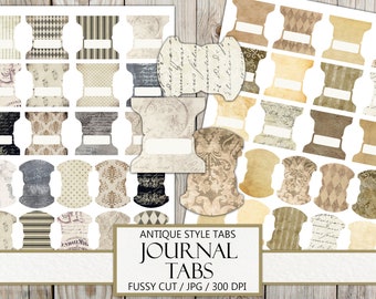Antique Journal Tabs, Vintage Junk Journal Supply, Distressed Dividers, Fussy Cut, Antique Things, Scrapbook Embellishment, Instant Download