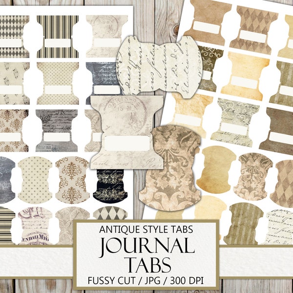 Antique Journal Tabs, Vintage Junk Journal Supply, Distressed Dividers, Fussy Cut, Antique Things, Scrapbook Embellishment, Instant Download