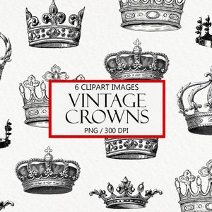 Vintage Crowns, Royal Clipart, Queen Royalty, Princess, Fantasy Clip Art PNG, Authentic Illustration, King Crown, Commercial Use