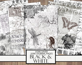 Vintage Black and White Junk Journal Paper: Distressed Ephemera (Digital Download)