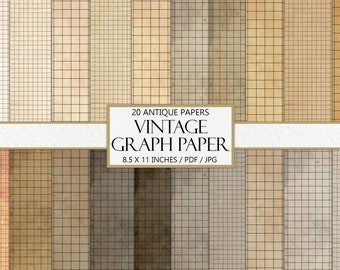 Vintage Graph Paper: 20 Beige & Gray Scrapbook Pages (Digital Download)