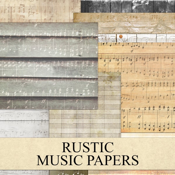 Rustic Music Papers, Digital Scrapbook, Wood Page, Junk Journal, Printable Craft Kit, Sheet Music, Ephemera, Collage, Fussy Cut, Download