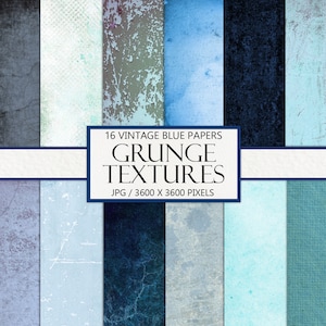 Blaue Grunge Texturen, Vintage Papiere, Scrapbook, Junk Journal Papier, Distressed Design, druckbare Ephemera, Antik, Instant Download