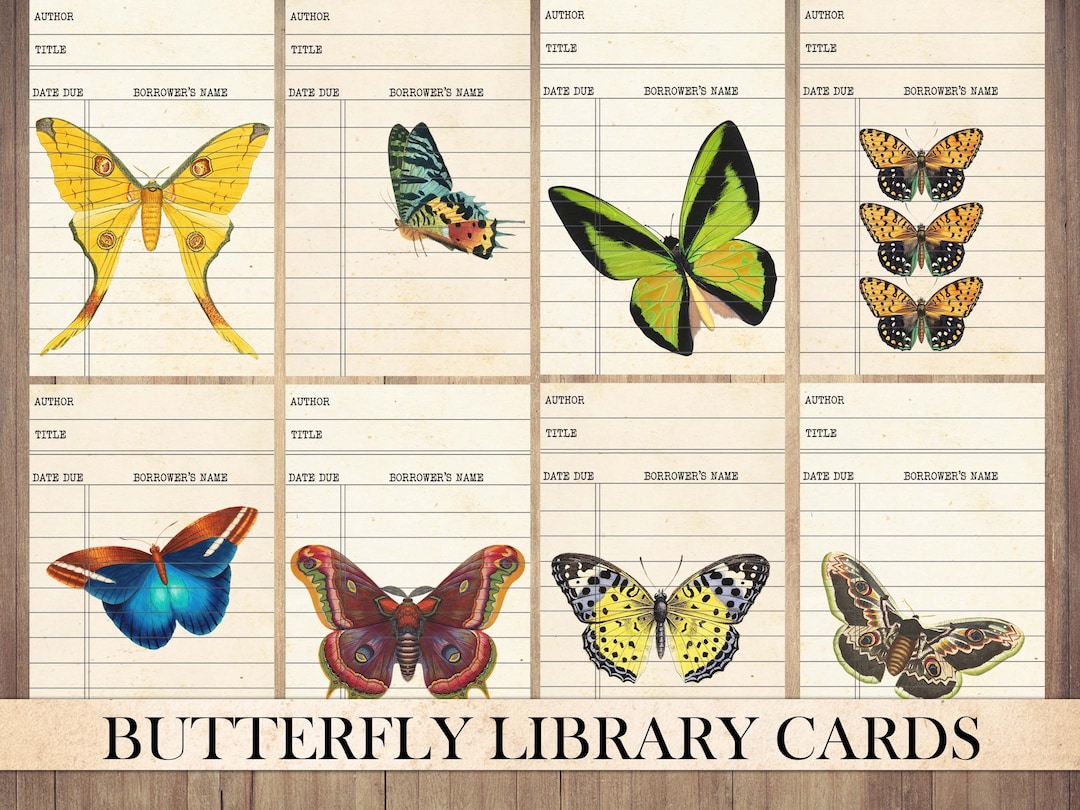 Printable Vintage Butterflies Library Cards, Fussy Cut, Ephemera Pack ...