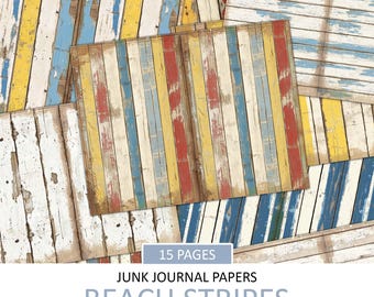 Vintage Beach Stripes Junk Journal Paper: Distressed Scrapbook Background (Digital Download)