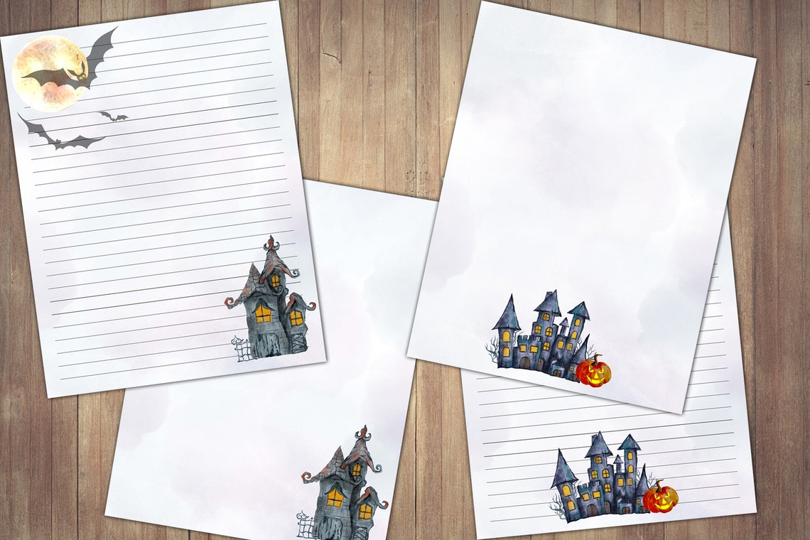 Printable Writing Paper Haunted House Watercolor Halloween - Etsy