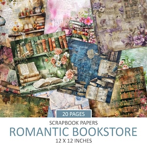 Fondos de librería de estilo vintage, papeles de álbum de recortes, amante de los libros antiguos, diario basura, diseño de collage desgastado, material efímero imprimible