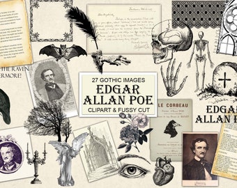 Edgar Allan Poe Vintage Clipart: Gothic Ephemera (Instant Download)
