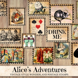 Carimbos Alice para impressão, itens vintage do País das Maravilhas, corte elaborado, suprimentos para diário, folhas de adesivos para impressão, álbum de recortes digital, colagem