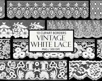 Vintage White Lace Borders Clipart: Scrapbook Embellishments (Digital Download)