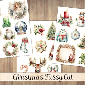 Vintage-Style Christmas Fussy Cut Images, Watercolor Printable Ephemera, Junk Journal Embellishment, Seasonal, Winter Designs, Download