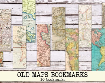 Printable Maps Bookmarks, Vintage Ephemera, Fussy Cut,  Digital, Instant Download, Travel Bookmark, Gift, Present