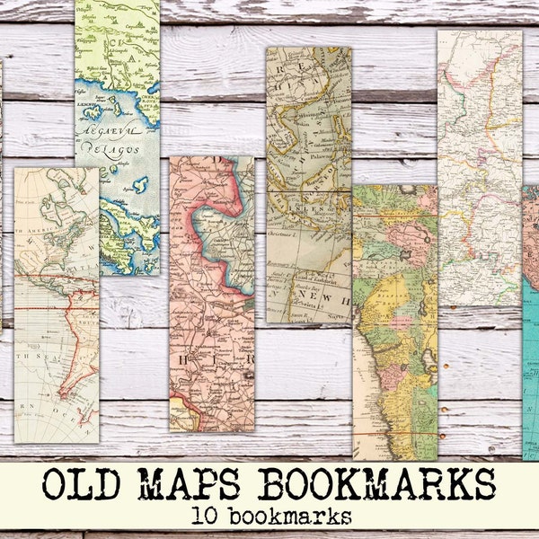 Printable Maps Bookmarks, Vintage Ephemera, Fussy Cut,  Digital, Instant Download, Travel Bookmark, Gift, Present