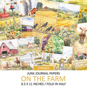 Printable Junk Journal Papers, Vintage Farm, Signature Sheets, Farmhouse Design, Farm Animals Scrapbook Background, Instant Download