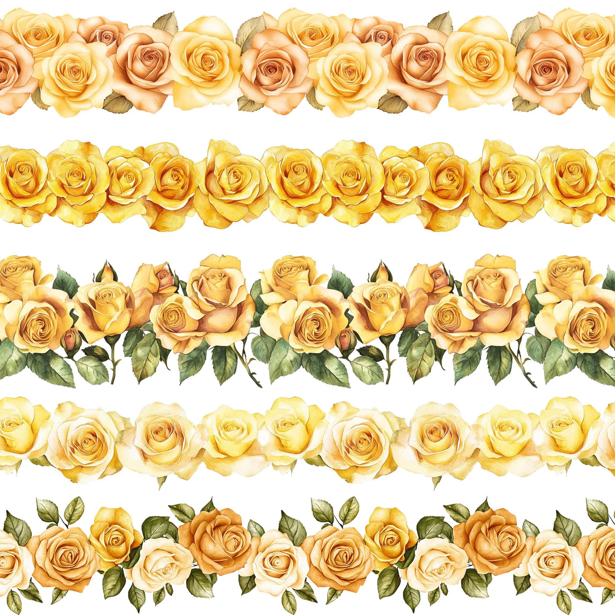 Yellow Roses Border Clipart: Seamless Floral Design (digital Download ...