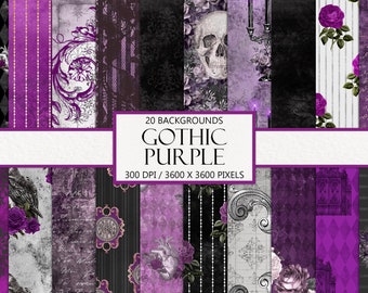 Purple Gothic Digital Paper: Vintage Skulls & Roses (Download)