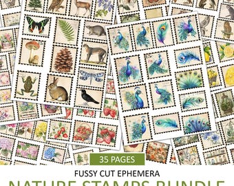 Vintage Natur Faux Stempel Bundle: Junk Journal Ephemera (JPG Digital Download)