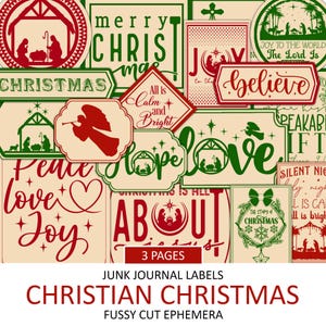 Vintage Christmas Label, Fussy Cut Winter, Religious Saying, Bible Scrapbook Embellishment, Word Junk Journal Ephemera, Christian Printable