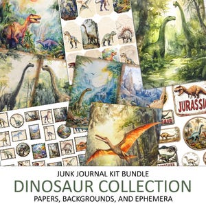 Dinosaurs Bundle, Jurassic Era Collection, Fossils Junk Journal Kit, Vintage Paper, Fussy Cut, Ephemera, Printable Craft, Instant Download